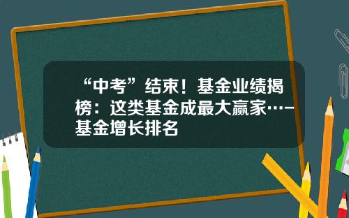 “中考”结束！基金业绩揭榜：这类基金成最大赢家…-基金增长排名