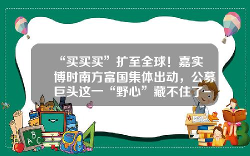 “买买买”扩至全球！嘉实博时南方富国集体出动，公募巨头这一“野心”藏不住了-基金海外嘉实