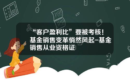 “客户盈利比”要被考核！基金销售变革悄然风起-基金销售从业资格证