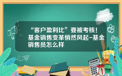 “客户盈利比”要被考核！基金销售变革悄然风起-基金销售员怎么样