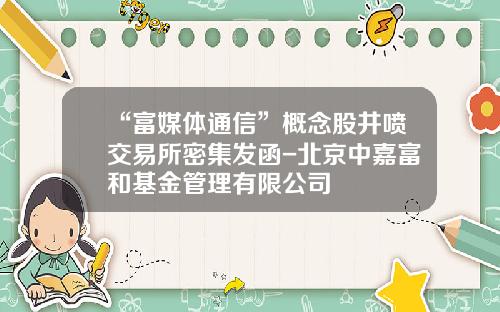 “富媒体通信”概念股井喷交易所密集发函-北京中嘉富和基金管理有限公司