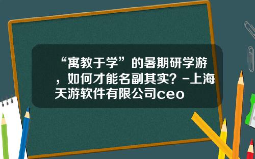 “寓教于学”的暑期研学游，如何才能名副其实？-上海天游软件有限公司ceo