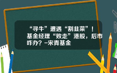 “寻牛”遭遇“割韭菜”！基金经理“败走”港股，后市咋办？-宋青基金