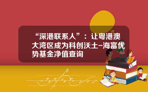 “深港联系人”：让粤港澳大湾区成为科创沃土-海富优势基金净值查询
