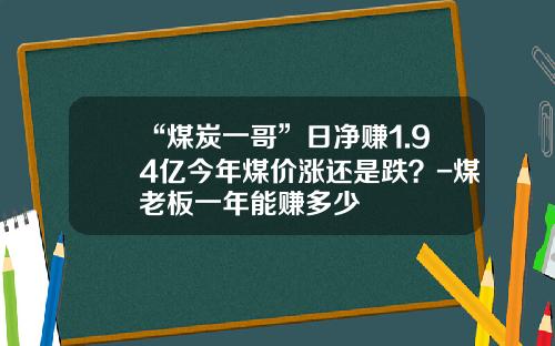 “煤炭一哥”日净赚1.94亿今年煤价涨还是跌？-煤老板一年能赚多少