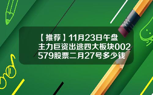 【推荐】11月23日午盘主力巨资出逃四大板块002579股票二月27号多少钱一股