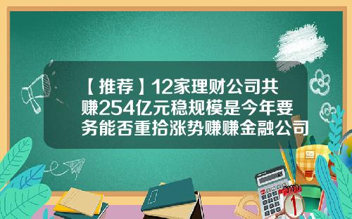 【推荐】12家理财公司共赚254亿元稳规模是今年要务能否重拾涨势赚赚金融公司