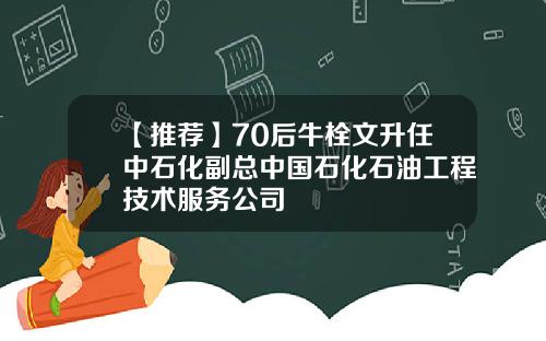 【推荐】70后牛栓文升任中石化副总中国石化石油工程技术服务公司