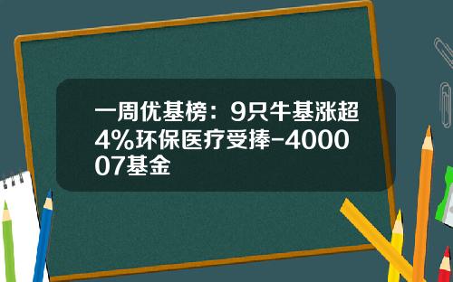 一周优基榜：9只牛基涨超4%环保医疗受捧-400007基金