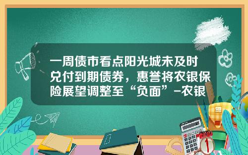 一周债市看点阳光城未及时兑付到期债券，惠誉将农银保险展望调整至“负面”-农银债券基金