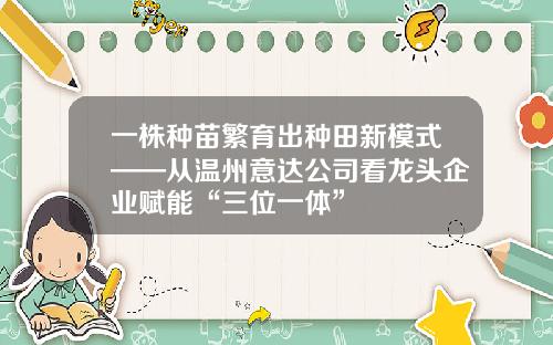 一株种苗繁育出种田新模式——从温州意达公司看龙头企业赋能“三位一体”