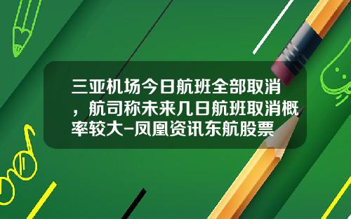 三亚机场今日航班全部取消,航司称未来几日航班取消概率较大-凤凰资讯东航股票