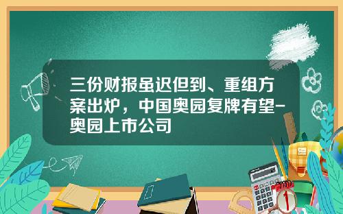 三份财报虽迟但到、重组方案出炉，中国奥园复牌有望-奥园上市公司