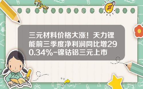 三元材料价格大涨！天力锂能前三季度净利润同比增290.34%-镍钴铝三元上市公司