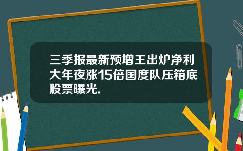 三季报最新预增王出炉净利大年夜涨15倍国度队压箱底股票曝光.