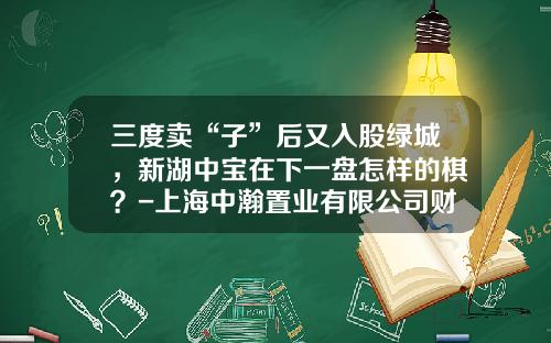 三度卖“子”后又入股绿城，新湖中宝在下一盘怎样的棋？-上海中瀚置业有限公司财务