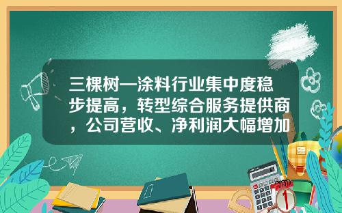 三棵树—涂料行业集中度稳步提高，转型综合服务提供商，公司营收、净利润大幅增加-保险公司业绩墙