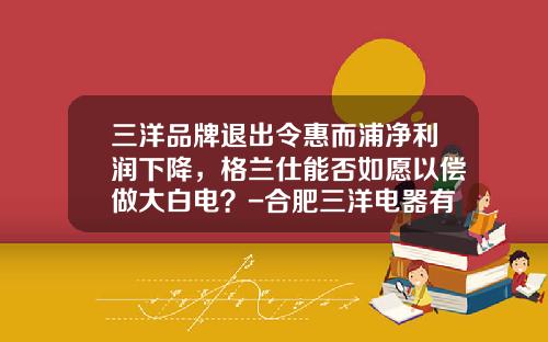 三洋品牌退出令惠而浦净利润下降，格兰仕能否如愿以偿做大白电？-合肥三洋电器有限公司