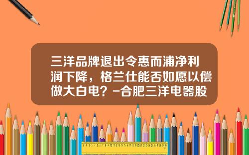三洋品牌退出令惠而浦净利润下降，格兰仕能否如愿以偿做大白电？-合肥三洋电器股份有限公司怎么样
