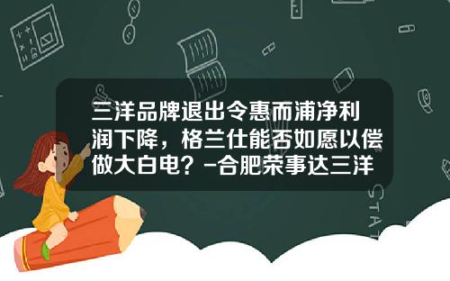 三洋品牌退出令惠而浦净利润下降，格兰仕能否如愿以偿做大白电？-合肥荣事达三洋电器股份公司