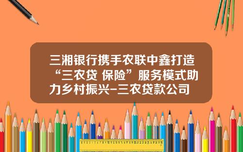 三湘银行携手农联中鑫打造“三农贷+保险”服务模式助力乡村振兴-三农贷款公司