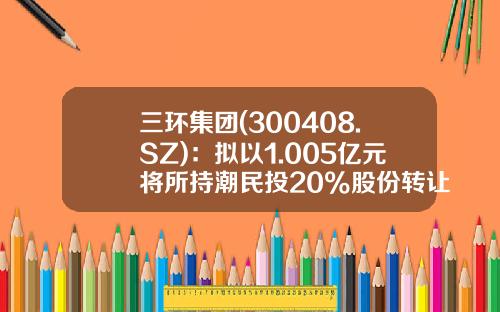 三环集团(300408.SZ)：拟以1.005亿元将所持潮民投20%股份转让予三江公司-潮州市三江电子有限公司