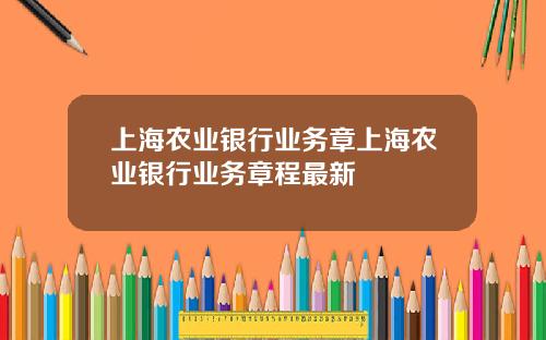 上海农业银行业务章上海农业银行业务章程最新