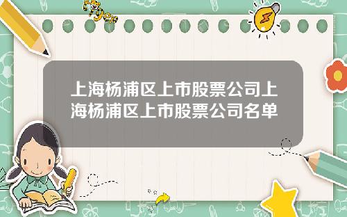 上海杨浦区上市股票公司上海杨浦区上市股票公司名单