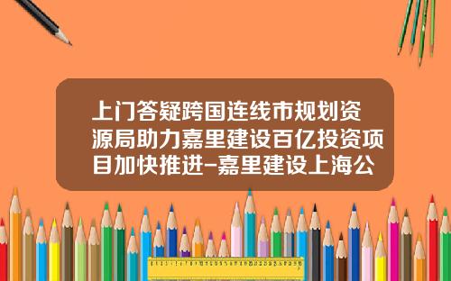 上门答疑跨国连线市规划资源局助力嘉里建设百亿投资项目加快推进-嘉里建设上海公司财务总监