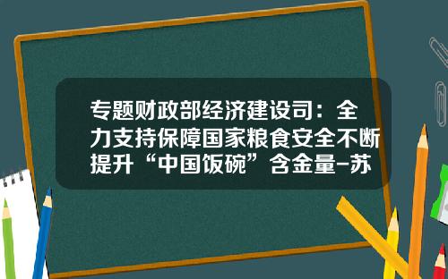 专题财政部经济建设司：全力支持保障国家粮食安全不断提升“中国饭碗”含金量-苏米基金
