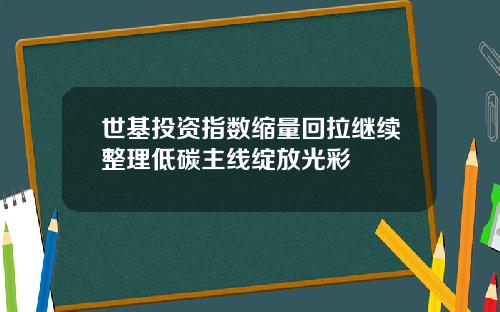 世基投资指数缩量回拉继续整理低碳主线绽放光彩