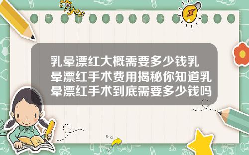 乳晕漂红大概需要多少钱乳晕漂红手术费用揭秘你知道乳晕漂红手术到底需要多少钱吗了解手术费用做好筹备