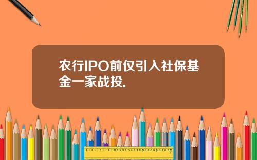 农行IPO前仅引入社保基金一家战投.