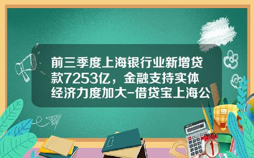 前三季度上海银行业新增贷款7253亿，金融支持实体经济力度加大-借贷宝上海公司地址