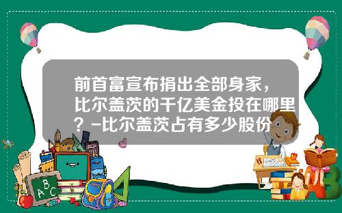 前首富宣布捐出全部身家，比尔盖茨的千亿美金投在哪里？-比尔盖茨占有多少股份