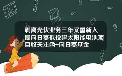 剥离光伏业务三年又重新入局向日葵拟投建太阳能电池项目收关注函-向日葵基金