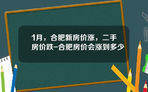 1月，合肥新房价涨，二手房价跌-合肥房价会涨到多少
