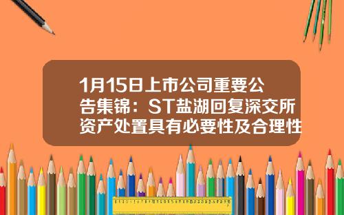 1月15日上市公司重要公告集锦：ST盐湖回复深交所资产处置具有必要性及合理性-西水创业股份有限公司破产了吗