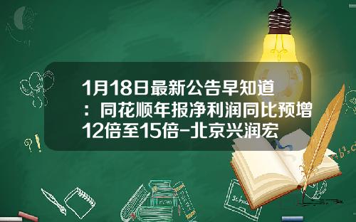 1月18日最新公告早知道：同花顺年报净利润同比预增12倍至15倍-北京兴润宏晟投资管理有限公司