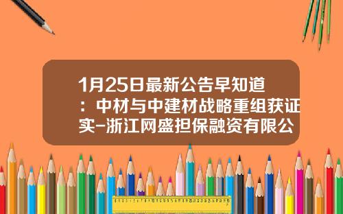 1月25日最新公告早知道：中材与中建材战略重组获证实-浙江网盛担保融资有限公司