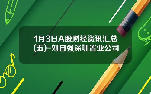 1月3日A股财经资讯汇总(五)-刘自强深圳置业公司