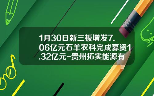 1月30日新三板增发7.06亿元石羊农科完成募资1.32亿元-贵州拓实能源有限公司最新消息