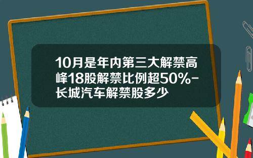 10月是年内第三大解禁高峰18股解禁比例超50%-长城汽车解禁股多少