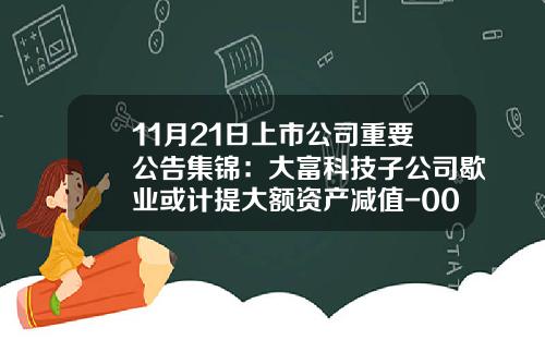 11月21日上市公司重要公告集锦：大富科技子公司歇业或计提大额资产减值-000607基金