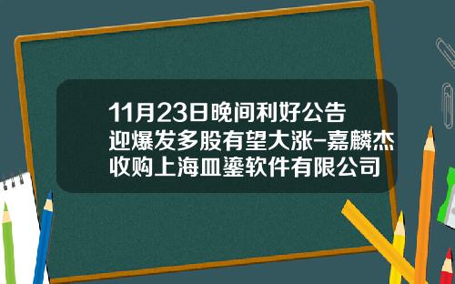11月23日晚间利好公告迎爆发多股有望大涨-嘉麟杰收购上海皿鎏软件有限公司
