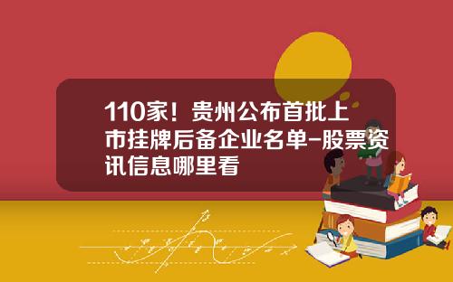 110家！贵州公布首批上市挂牌后备企业名单-股票资讯信息哪里看