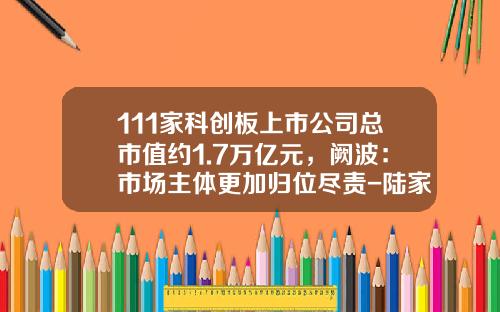 111家科创板上市公司总市值约1.7万亿元，阙波：市场主体更加归位尽责-陆家嘴股票现在总市值是多少