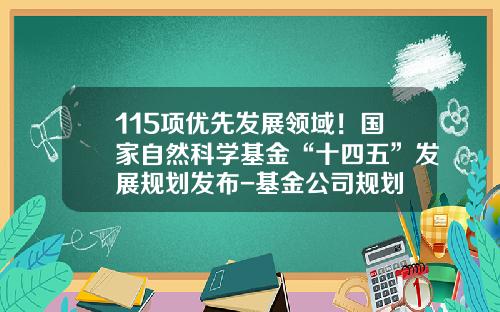 115项优先发展领域！国家自然科学基金“十四五”发展规划发布-基金公司规划