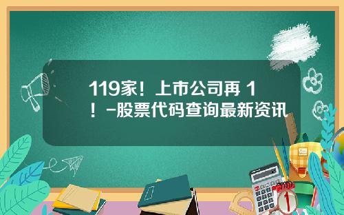 119家！上市公司再+1！-股票代码查询最新资讯