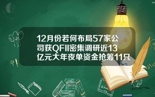 12月份若何布局57家公司获QFII密集调研近13亿元大年夜单资金抢筹11只潜力股【推荐】